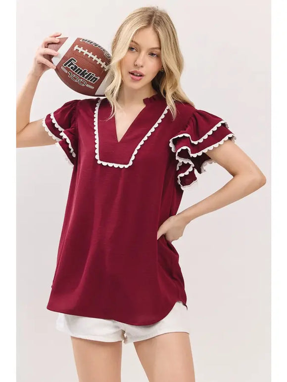 Maroon and white