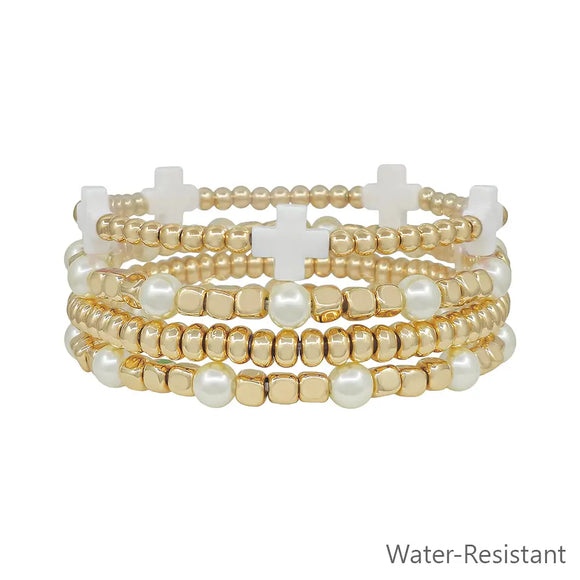 Cross/pearl bracelet set