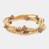 Metallic Cross Charms Layered Beaded Bracelet Set