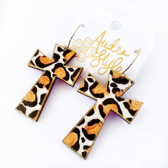 Leopard cross earrings