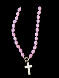 Pink bead necklace with cross